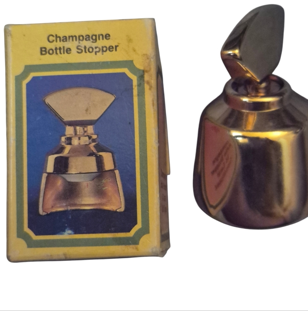 Vintage 24 Carat Gold Plate Champagne Wine Bottle Stopper In Original Box New
